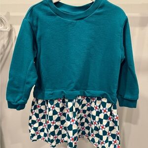 Teal Long Sleeve Dress with Patterned Skirt